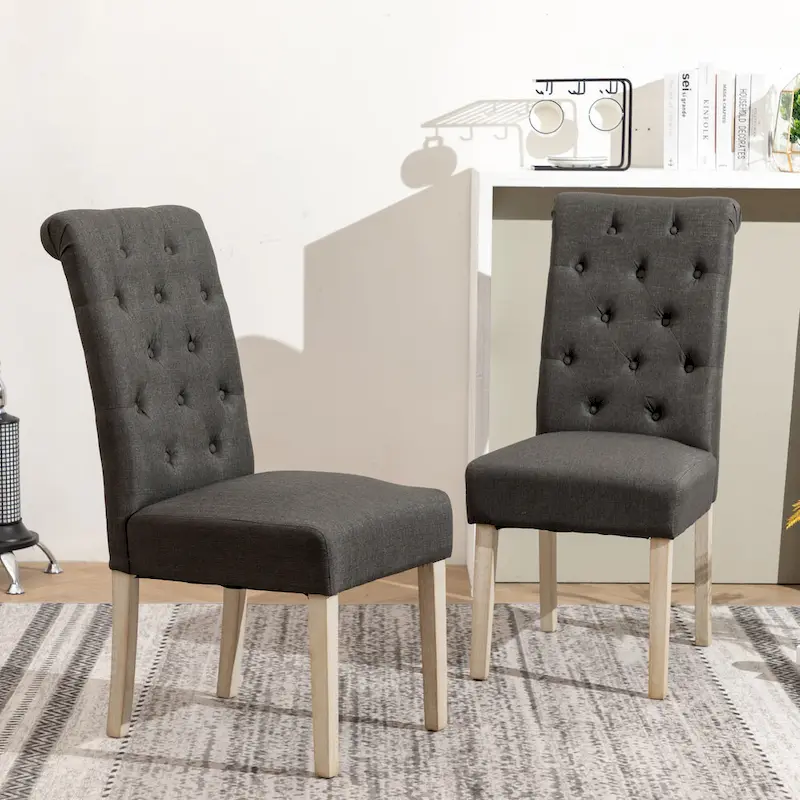 5 Piece Dining Table Set, Wooden Kitchen Furniture Set, Round Table with Cross-Buck Pedestal Base and 4 Tufted Chairs