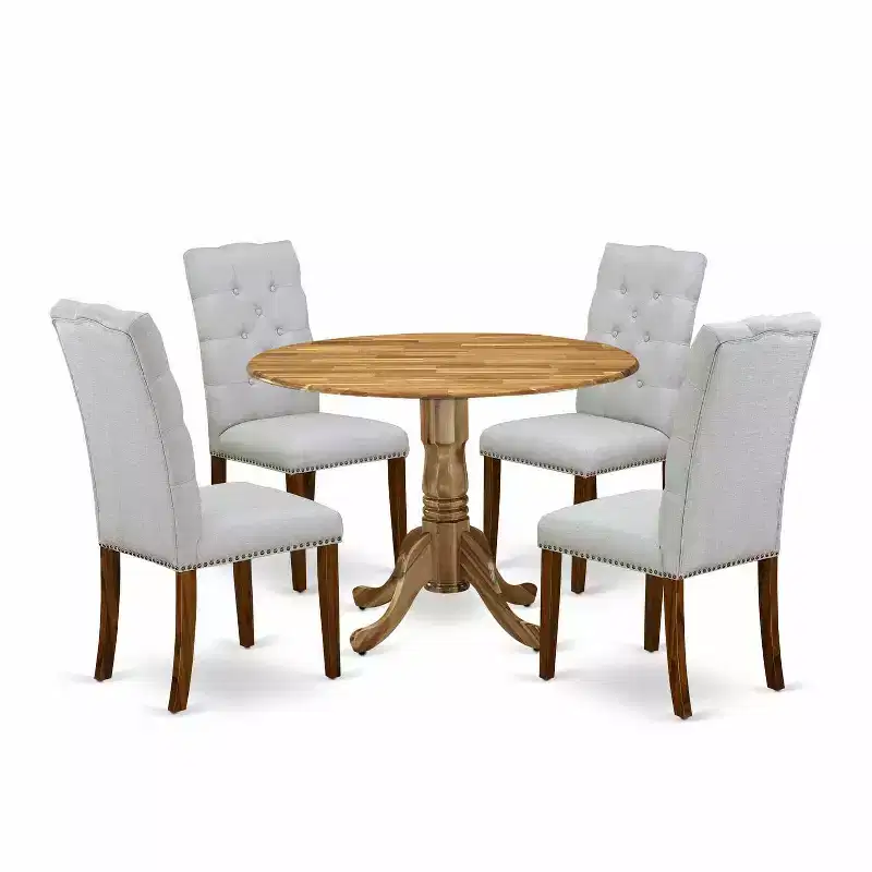 HomeStock 5-Piece Round Natural Oak Finish Solid Wood Top Dining Table with 4 Parson Chair