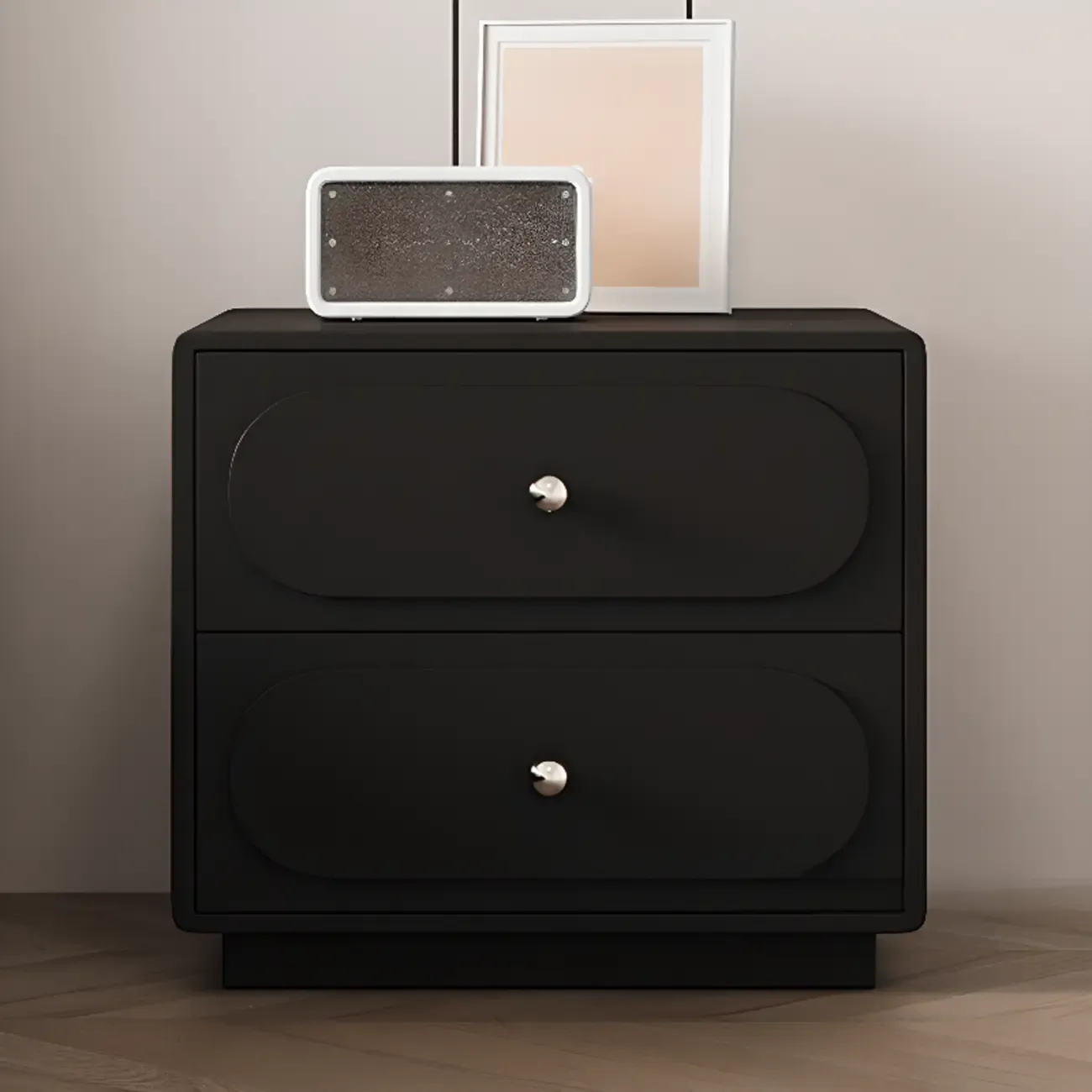 Modern Leather Top Wooden 2 Drawer Nightstand