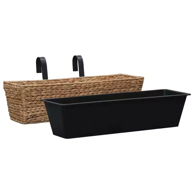 vidaXL Railing Planters Balcony Deck Planters with Inner 2 pcs Water Hyacinth