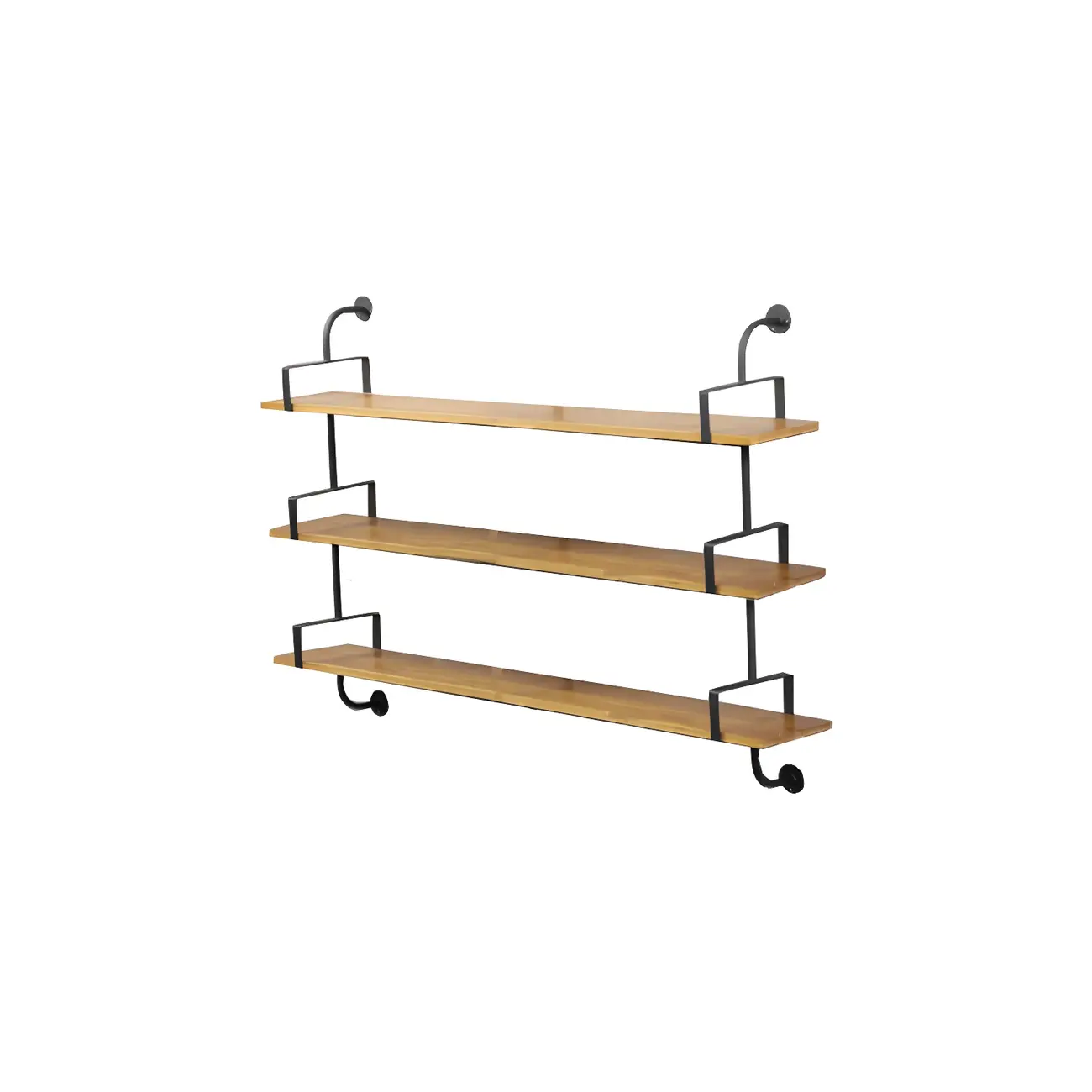 Simple 2-Tier Wood Metal Wall-Mounted Bookcase