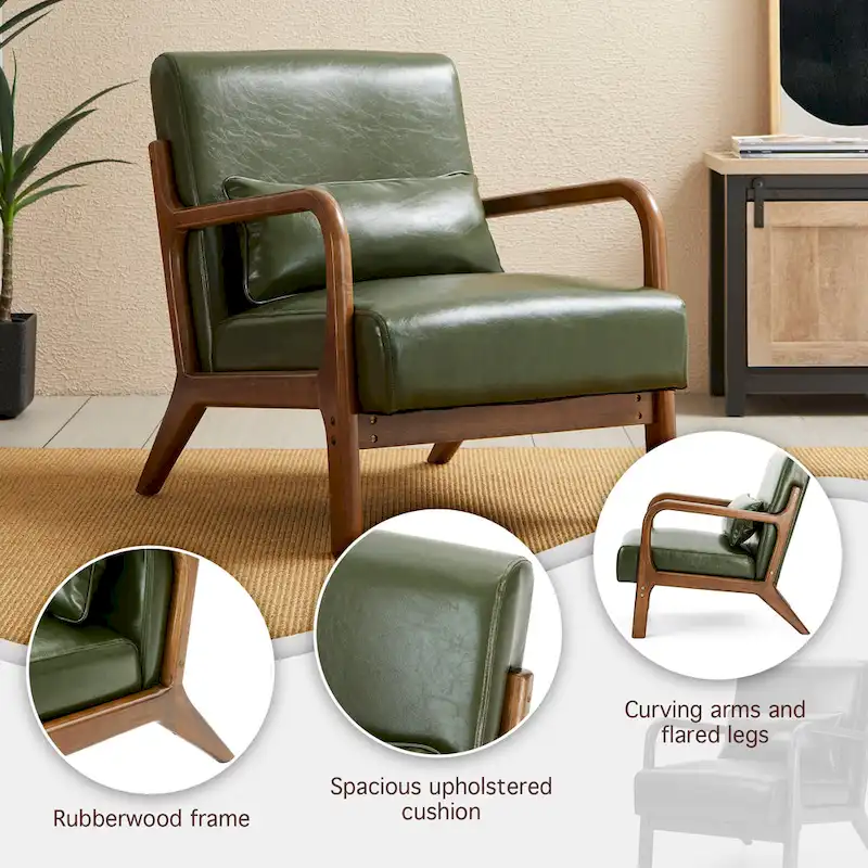 Glitzhome Set of 2 30.75 H Mid-Century Modern PU Leather Accent Chairs with Cushion - 25.75 W x 33.75 D x 30.75 H