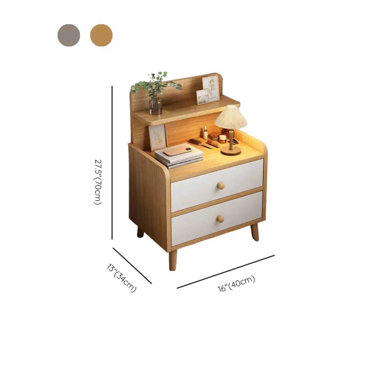 Modern Wooden Three-layer Bedside Table with Lamp Shelf