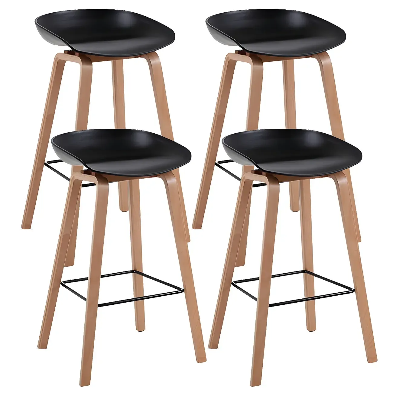Mid-Century Modern Plastic Bar Stool with Wood Legs