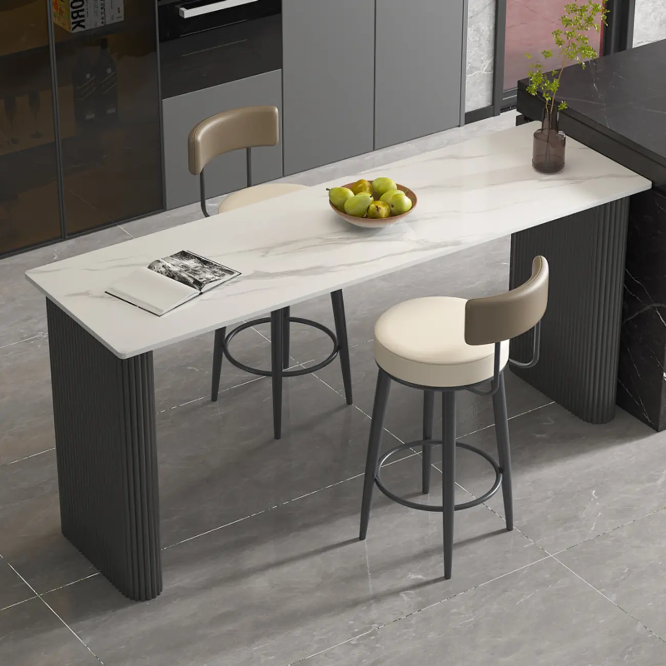 Glam White Stone Metal Striped Pillar Bar Tables