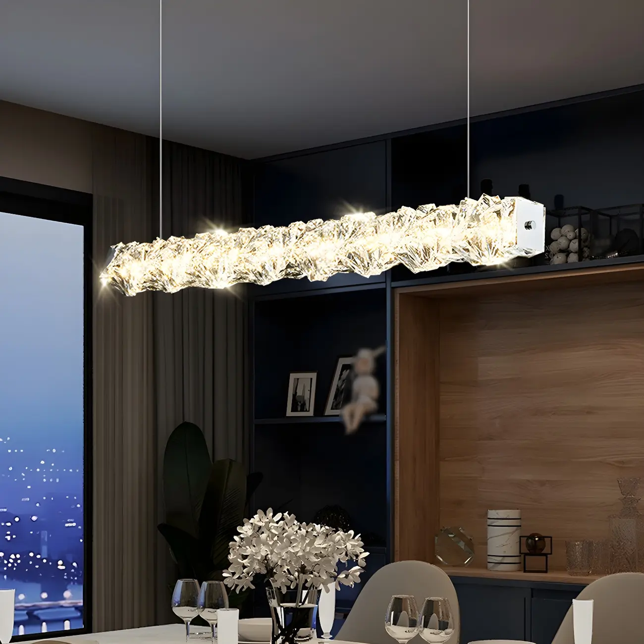 Modern Dimming Steel Crystal Oversized Island Pendant Light