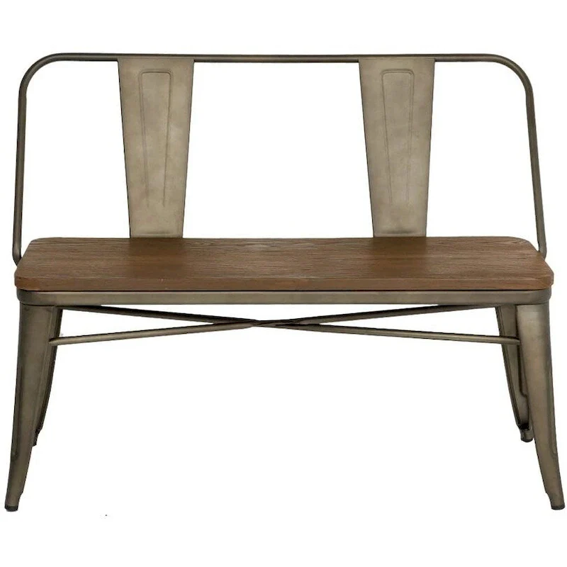 Dining Bench, Entryway Bench with Back, Farmhouse Metal Dining Bench, Industrial Mid-Century 3 Person Bench, Wood Seat