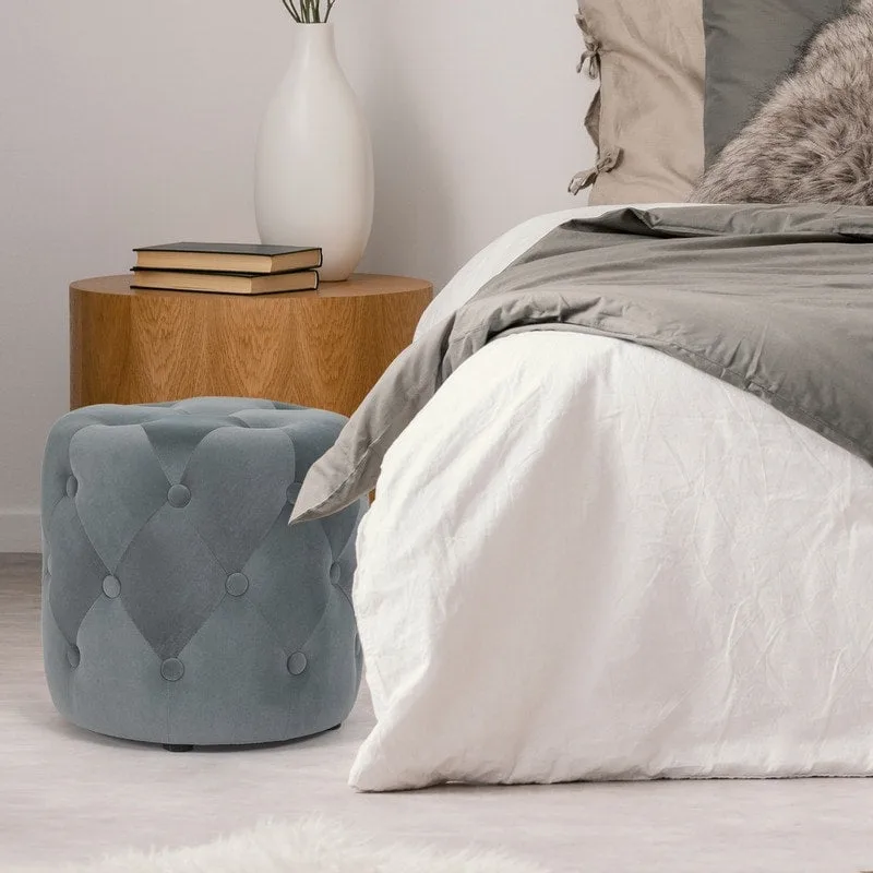 Adeco Tufted Round Ottoman - Upholstered Ottoman Footstool Foot Rest