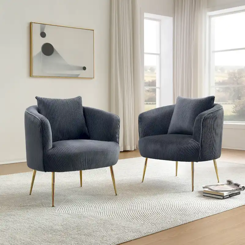 Set of 2 Velvet Accent Side Chair with Back Cushion