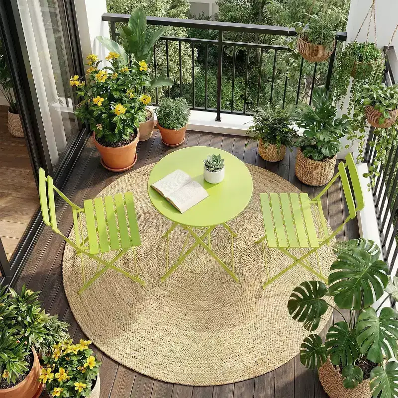 GustoWave 3-Piece Foldable Metal Bistro Set With Round Table, 2 Chairs