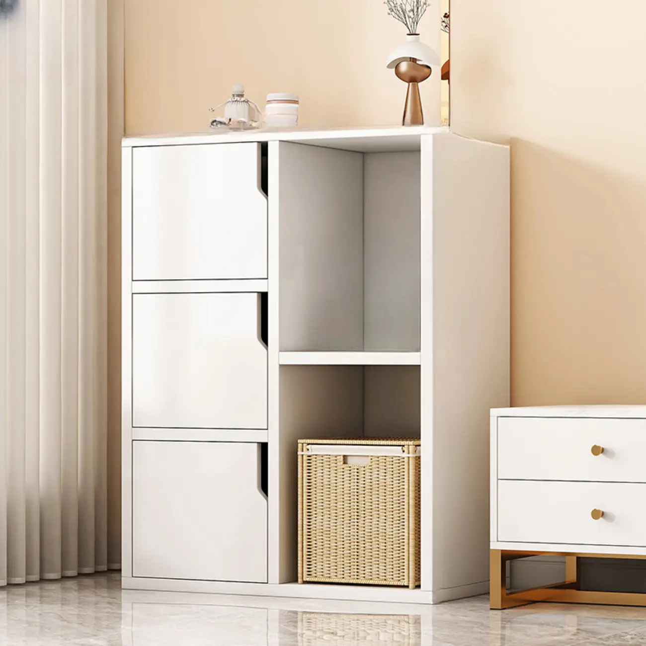 Modern White Storage Cabinet with Drawers for Entryway
