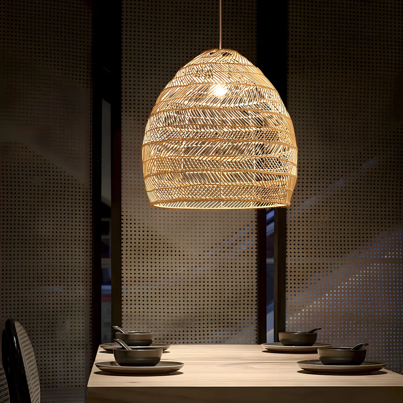 Oriental Rattan Pendant Light Hanging Fixture for Dining