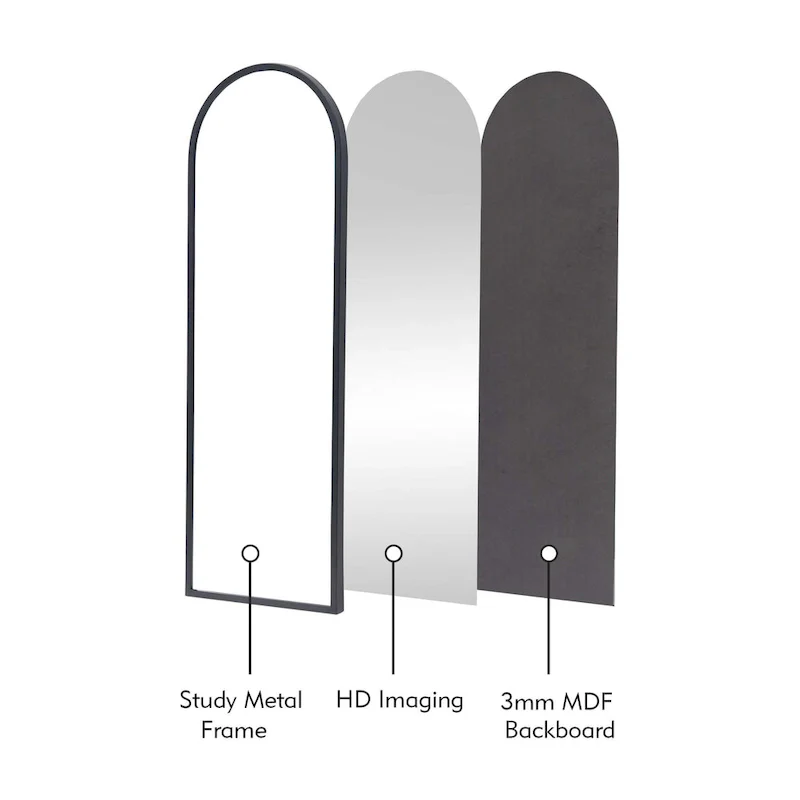 Arched Wall Mounted Mirror with Matte Black Metal Framed, 47.6 H