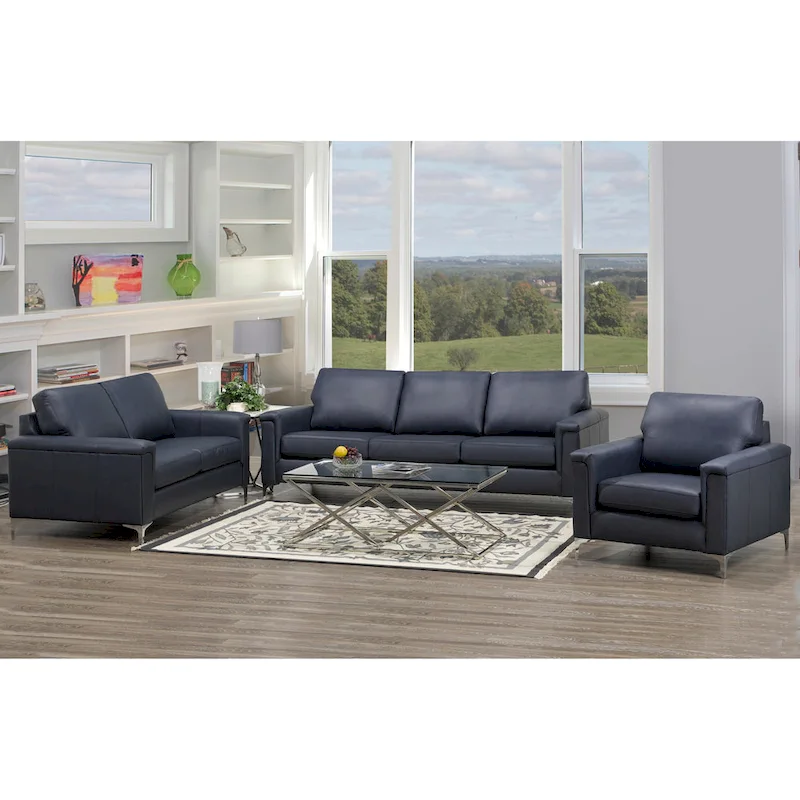 Lessa Modern Premium Top Grain Leather Sofa and Chair Set