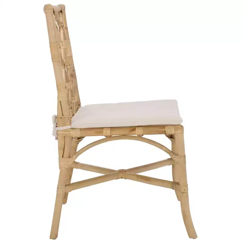 Rattan Dining Chair with Removable Cream Cushion, Natural Finish, Armless — 2-Pack