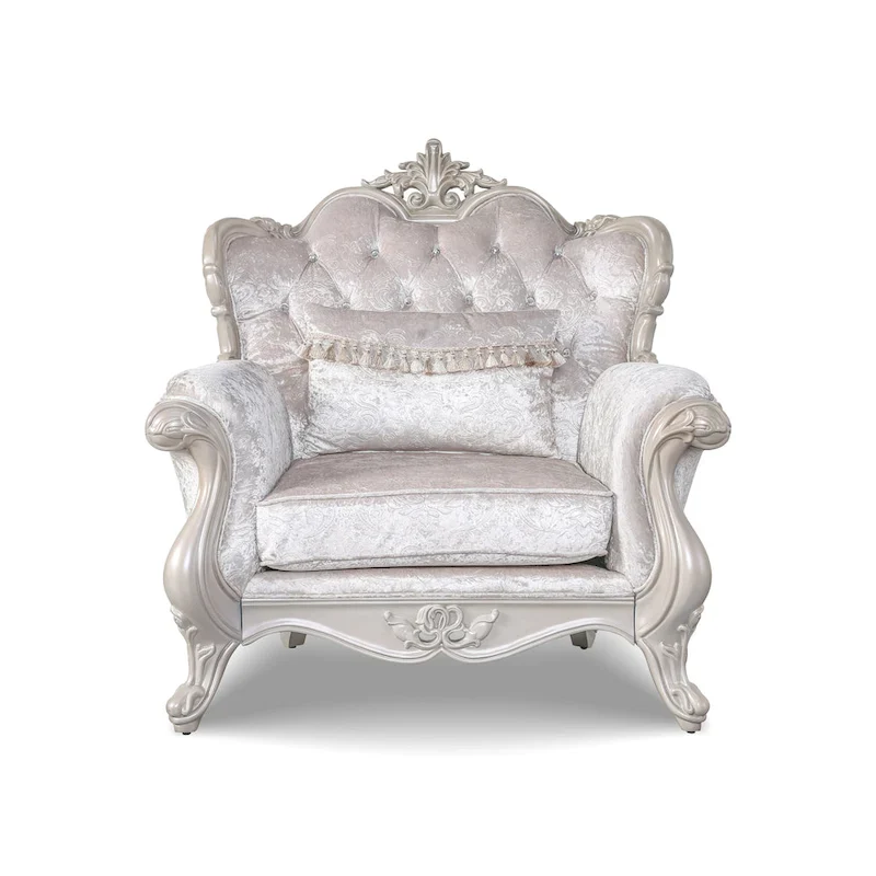 Furniture of America Clarissa Traditional Arm Chair with Button Tufted Back and Accent Pillow