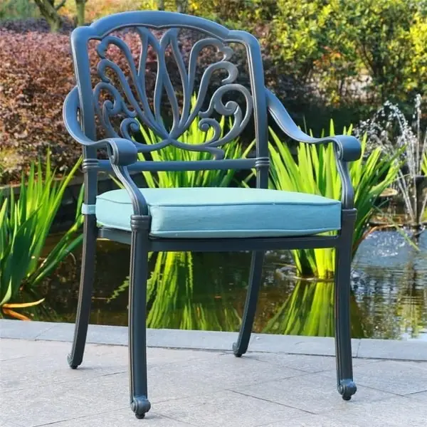 Saratoga 9-piece Gun Metal Aluminum Square Dining Set with 8 Cushioned Arm Dining Chairs