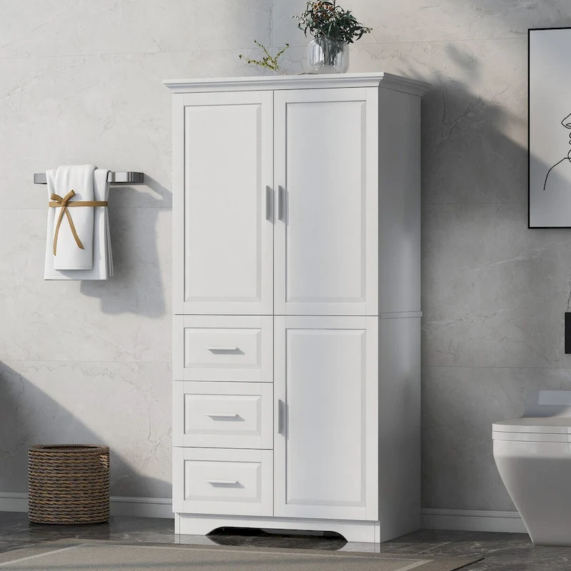 Tall and Wide Storage Cabinet with Doors for Bathroom/Office, Three Drawers