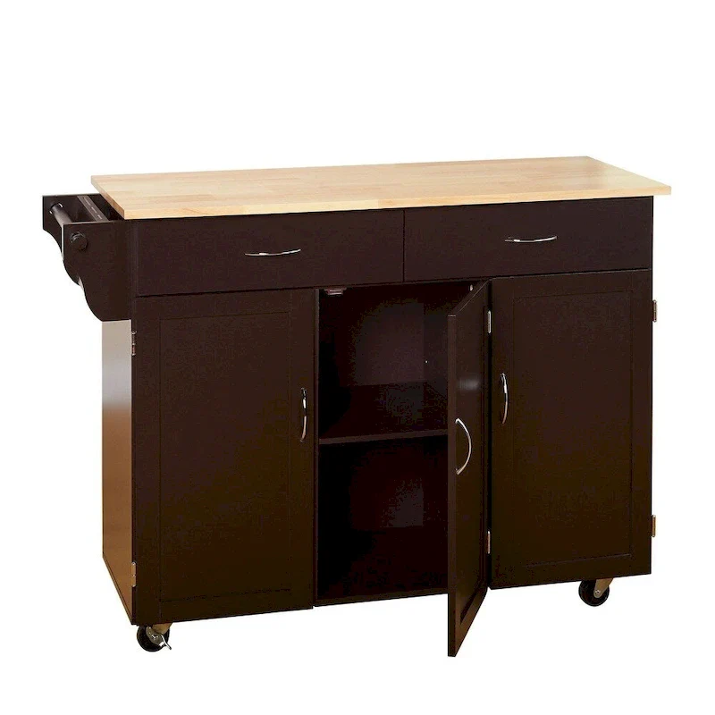 Rolling Kitchen Cart with Wood Top