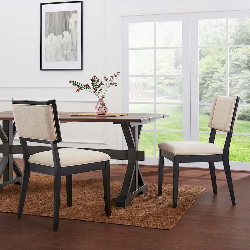 Upholstered Dining Chair with Pleated Backrest, Set of 2