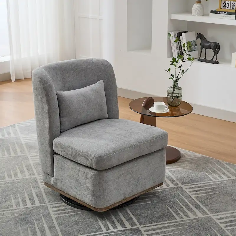 Gray / Pale Green / Taupe / Beige Chenille 360° Swivel Accent Chair with Metal Base – Modern Style, 1 Person Use