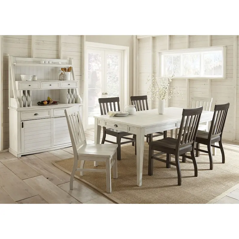 Farmhouse Distressed Antique White Buffet & Hutch with Sliding Doors