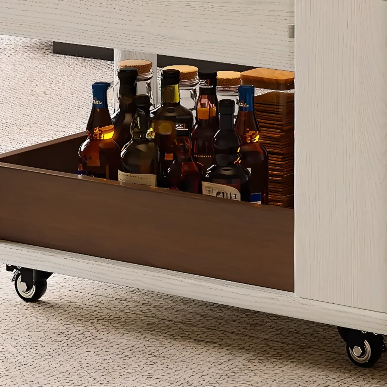 Multi-functional Wood Rolling Side Table Foldable Table Top