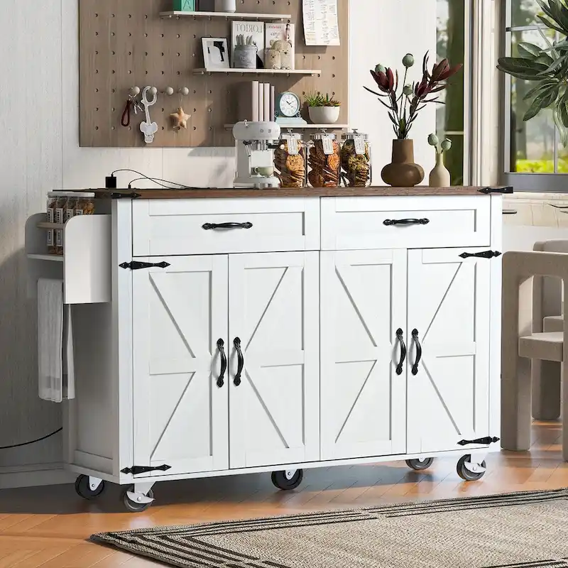 53.5 Farmhouse Kitchen Island with Power Outlet