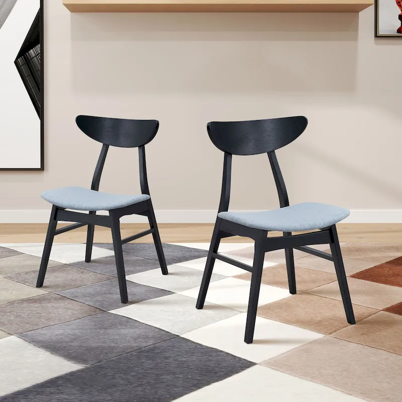 Black / Walnut / Oak Dining Chair Set of 2, Wood Frame, Cushioned Seat