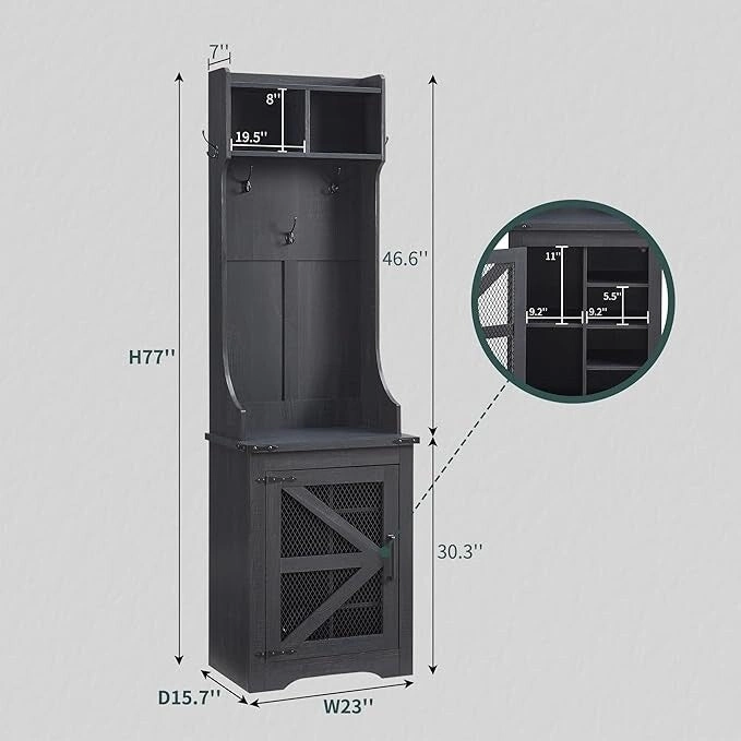 23 Wide Farmhouse Entryway Bench with Coat Rack, Hall Tree Cabinet