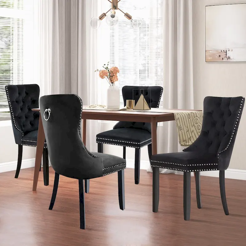 Luxury Upholstered Velvet Dining Chair with Solid Wood Legs
