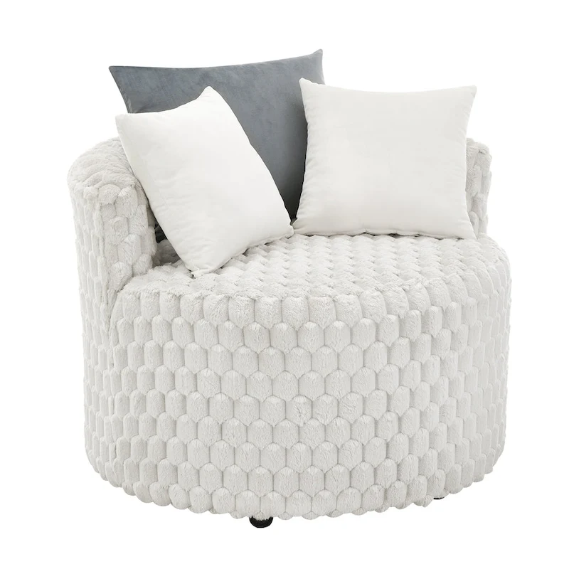 Off White 35 3D Upholstered Barrel Chair with Wheels