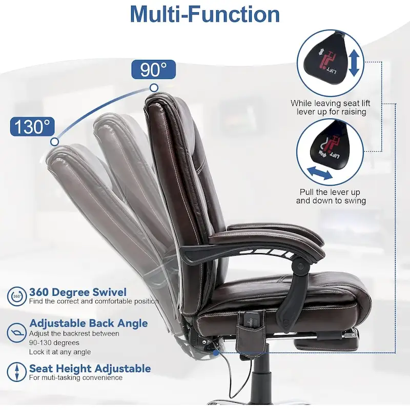 Ergonomic Heated Executive Office Chair with 2/4/6-Point Massage, Retractable Footrest, and PU Leather