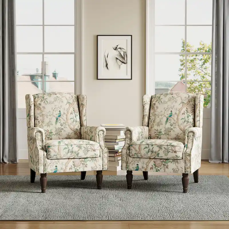 Traditional Nailhead Trim Armchair Accent Chairs Set of 2