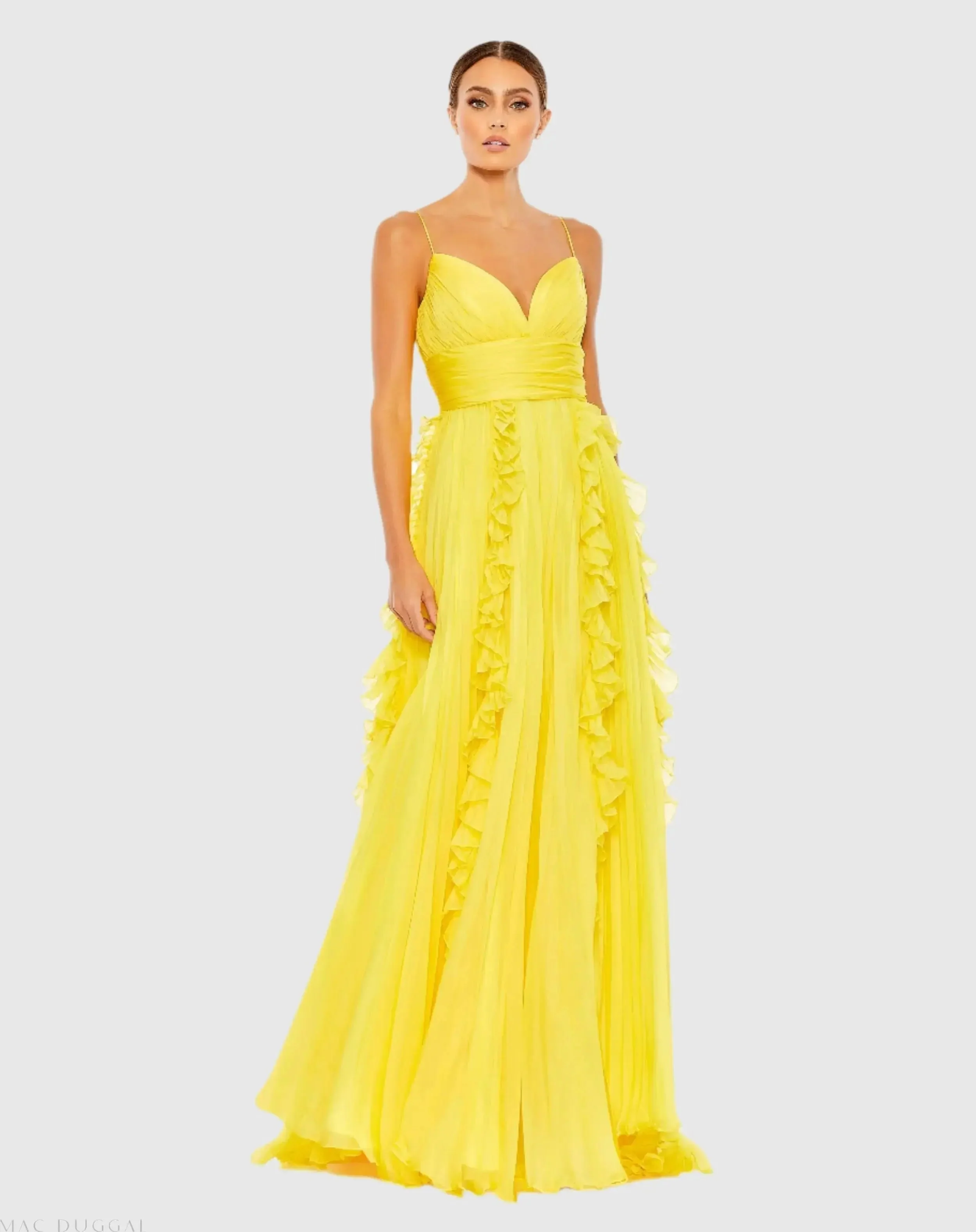 Yellow Pleated Sleeveless Flowy Gown