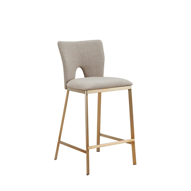 Modrest Burton Contemporary Beige & Brass Counter Stool (Set of 2)