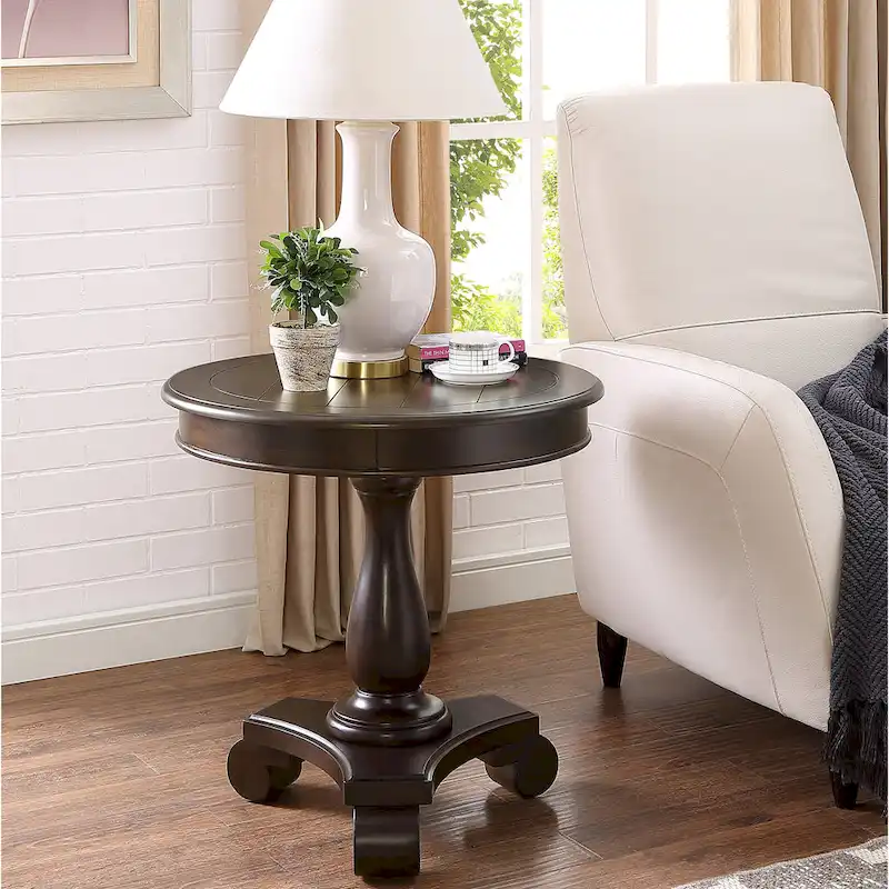 Round Wood Pedestal End Table with Scrolled Legs