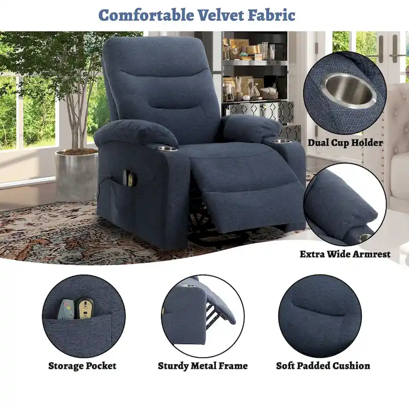 Clihome Soft Upholstered Electric Massage Recliner with Cup Holder