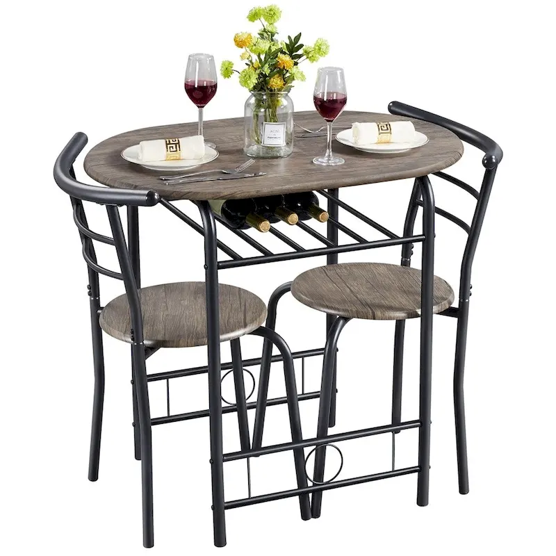 Black Round Dining Table for 2 with Storage Shelf