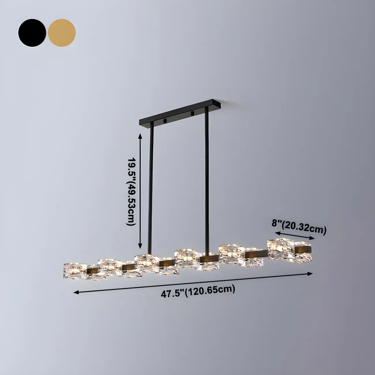 Adjustable Gold/Black Rectangle Crystal Island Chandelier