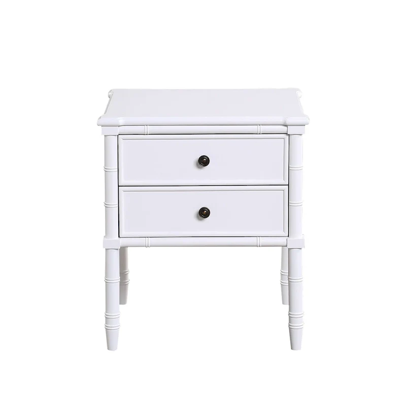 2-Drawer Nightstand with Carved Bamboo-Style Legs – Dove Grey / Midnight Blue / White / Vintage Green