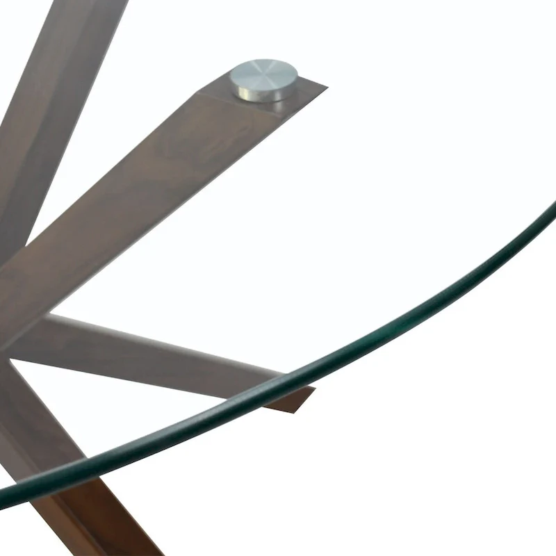 Round 39 Glass Dining Table Walnut Table Leg - 39x30x27