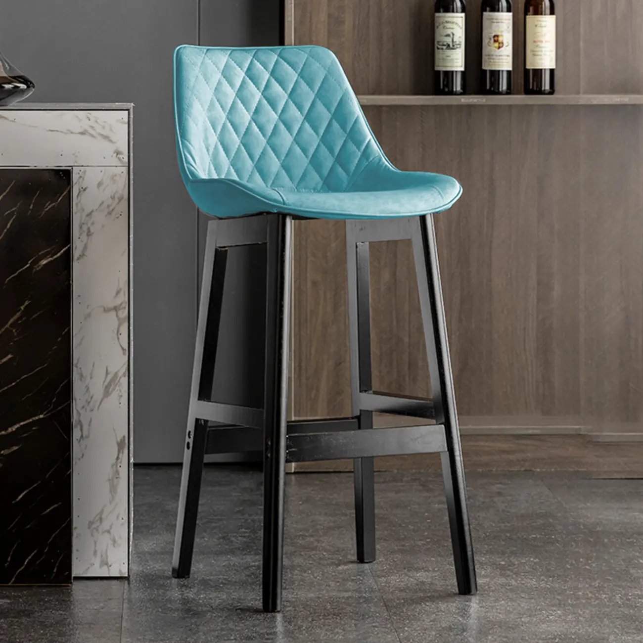 Mid-Century Modern Faux Leather Bar Stools with Wood Legs