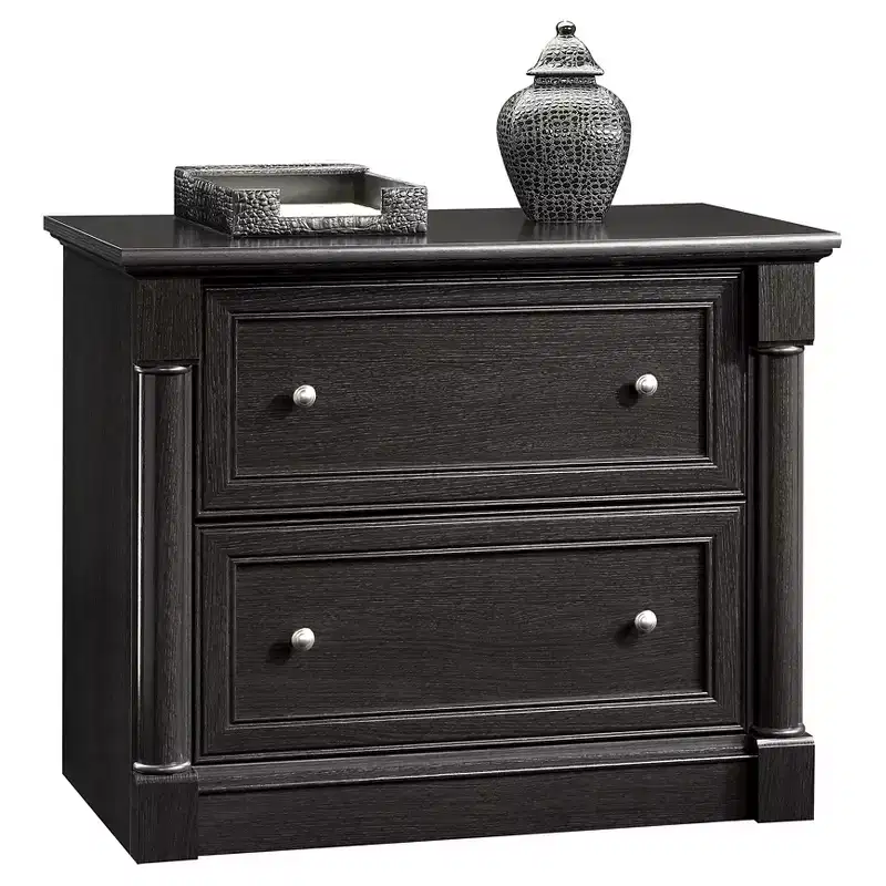 Sauder Palladia Lateral File Cabinet Wind Oak: Mid-Century Modern, 2-Drawer, Particle Board, 29.606"H