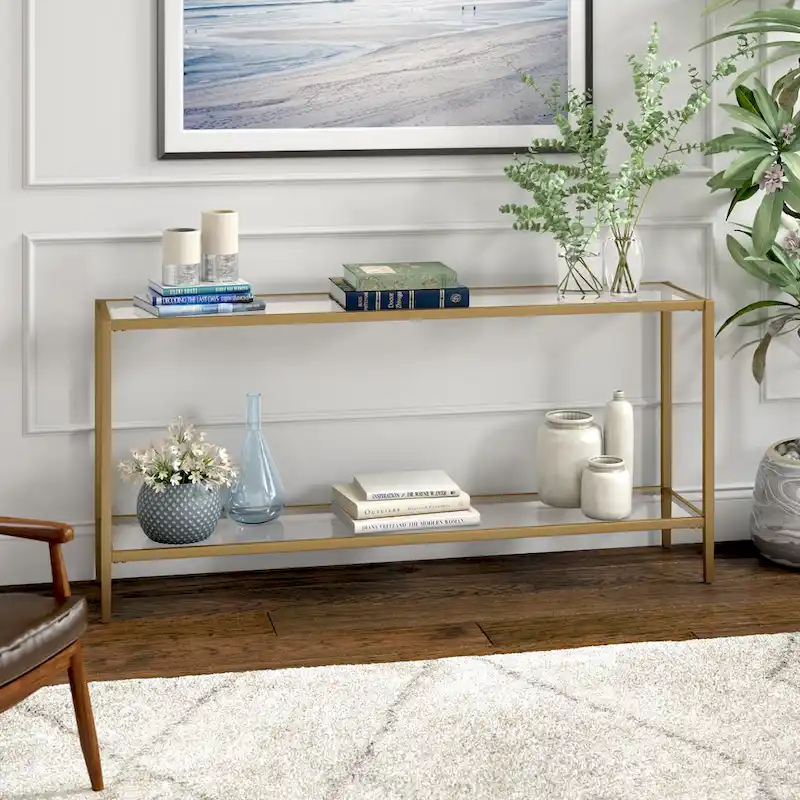 Hera 64 Wide Rectangular Console Table with Glass Shelf - 64 Wide