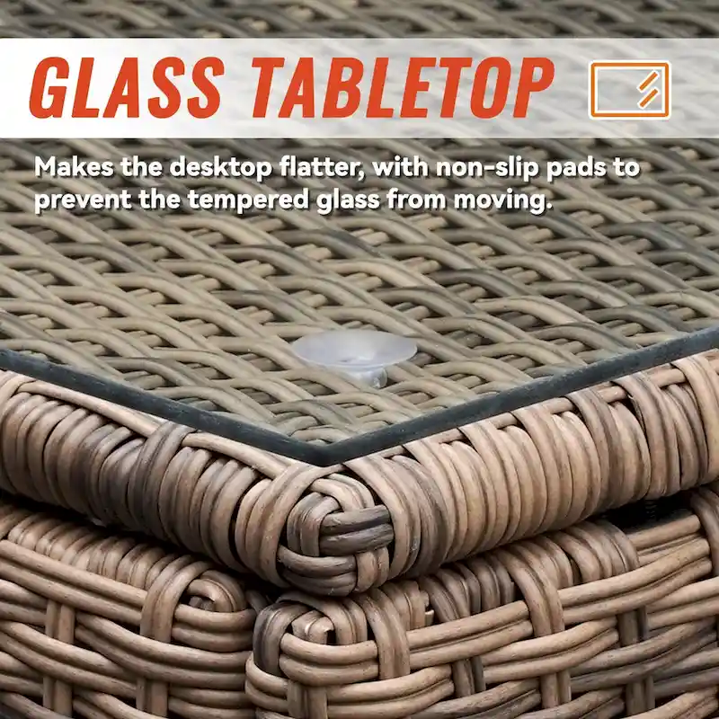 7-Piece Wicker Patio Conversation Set with Cushions and Glass Table