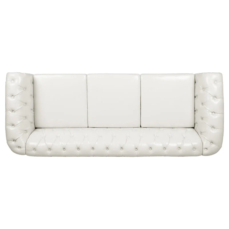 PU Leather 3-Seater Sofa with Button-Tufted Back & Rolled Arms – White, Chesterfield Style, Seats 3
