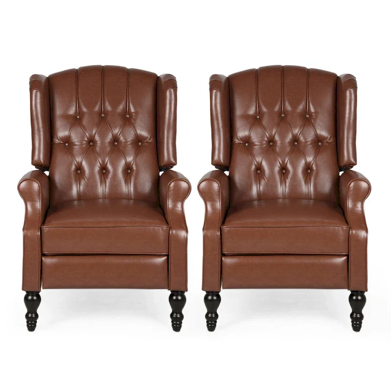 Classic Tufted Bonded Leather Recliner Set (2-Piece) with Nailhead Trim