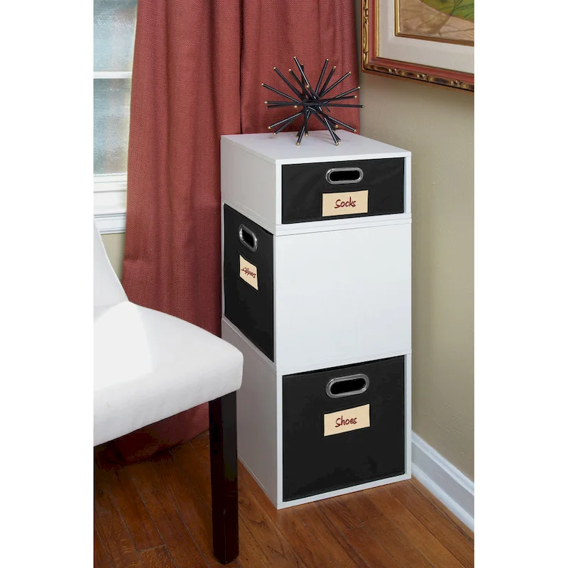 White Wood Grain Modular Storage Cube Set – 3-Piece (2 Full + 1 Half), Single Assembly