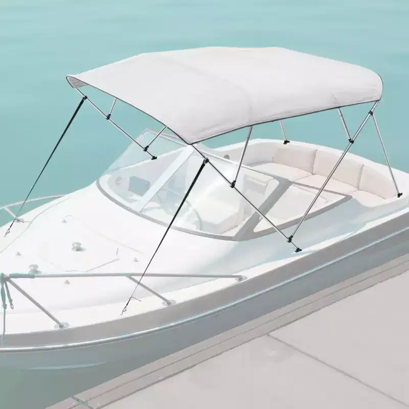 VEVOR 4 Bow Boat Bimini Tops, 600D Polyester Canopy with Aluminum Alloy Frame, 2 Support Poles, 4 Straps, 96Lx(79-84)Wx54H, Light Grey